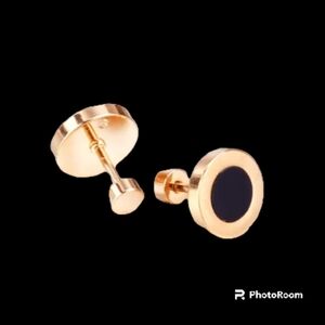 Titanium Gold Tone Black Crystal Stubs Earrings Unisex